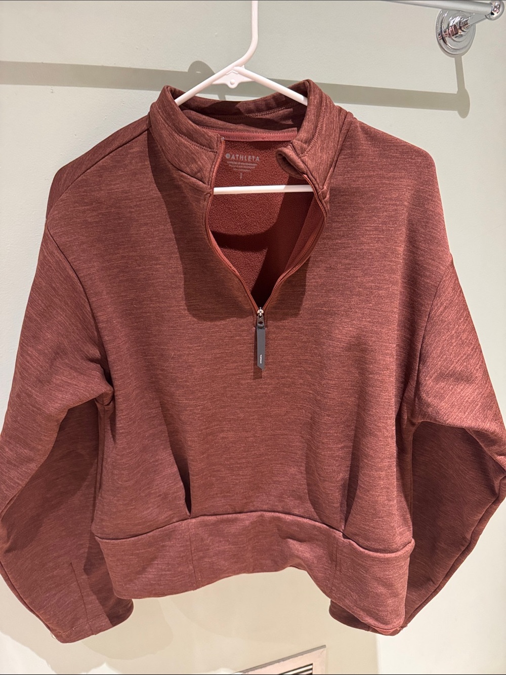Athleta Heathered Rust Quarter-Zip Pullover